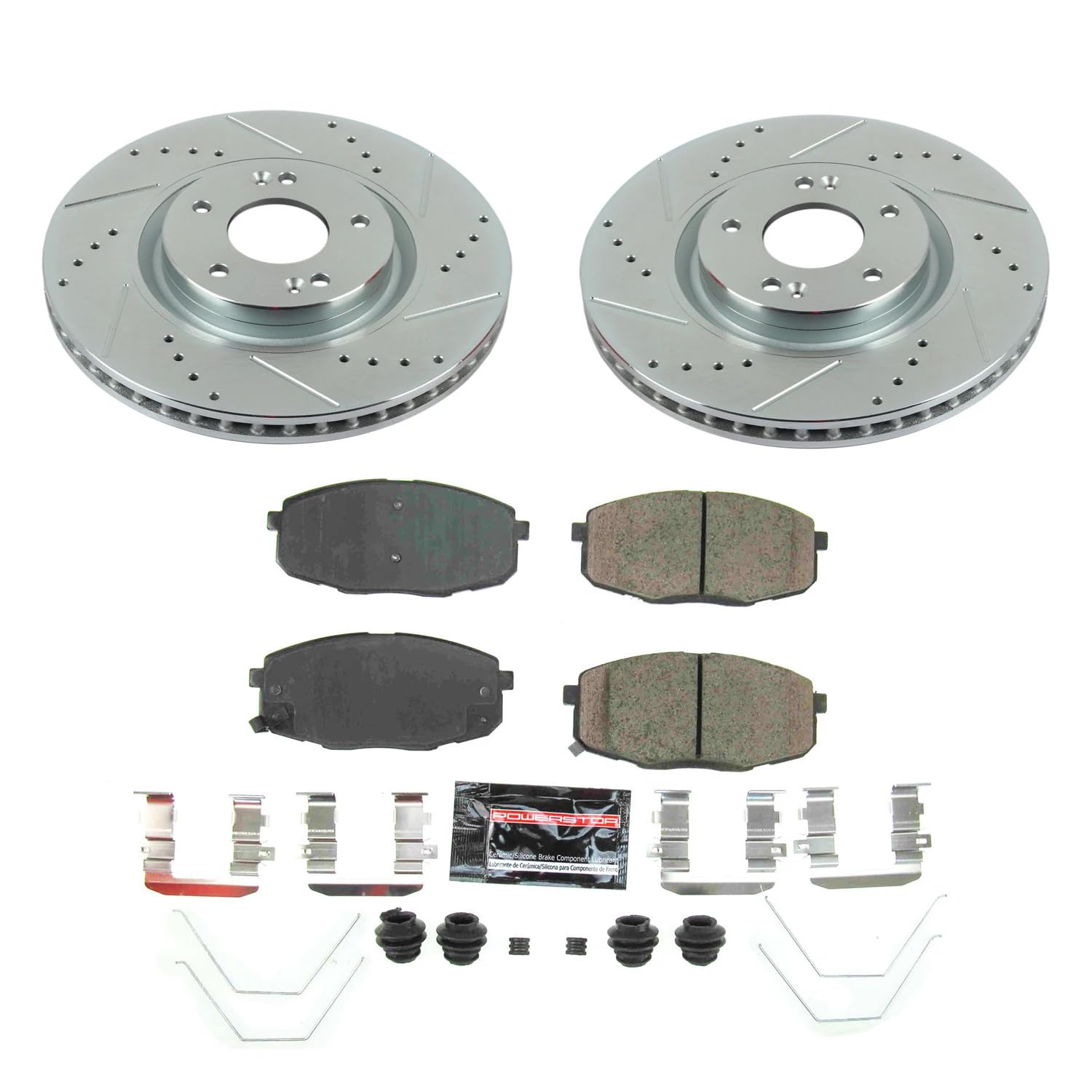 Power Stop K8271 Z23 Carbon Fiber Brake Pads Front with Drilled & Slotted Brake Rotors Kit For Hyundai Nexo 2019-2022 [Model Specific]