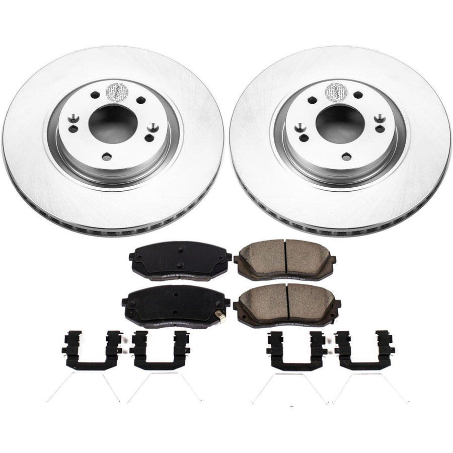 Power Stop Coated Brake Rotor and CRK7509 Ceramic Brake Pads- Front For Hyundai Sonata 2016-2019, Kia Optima 2016-2020 [Model Specific]