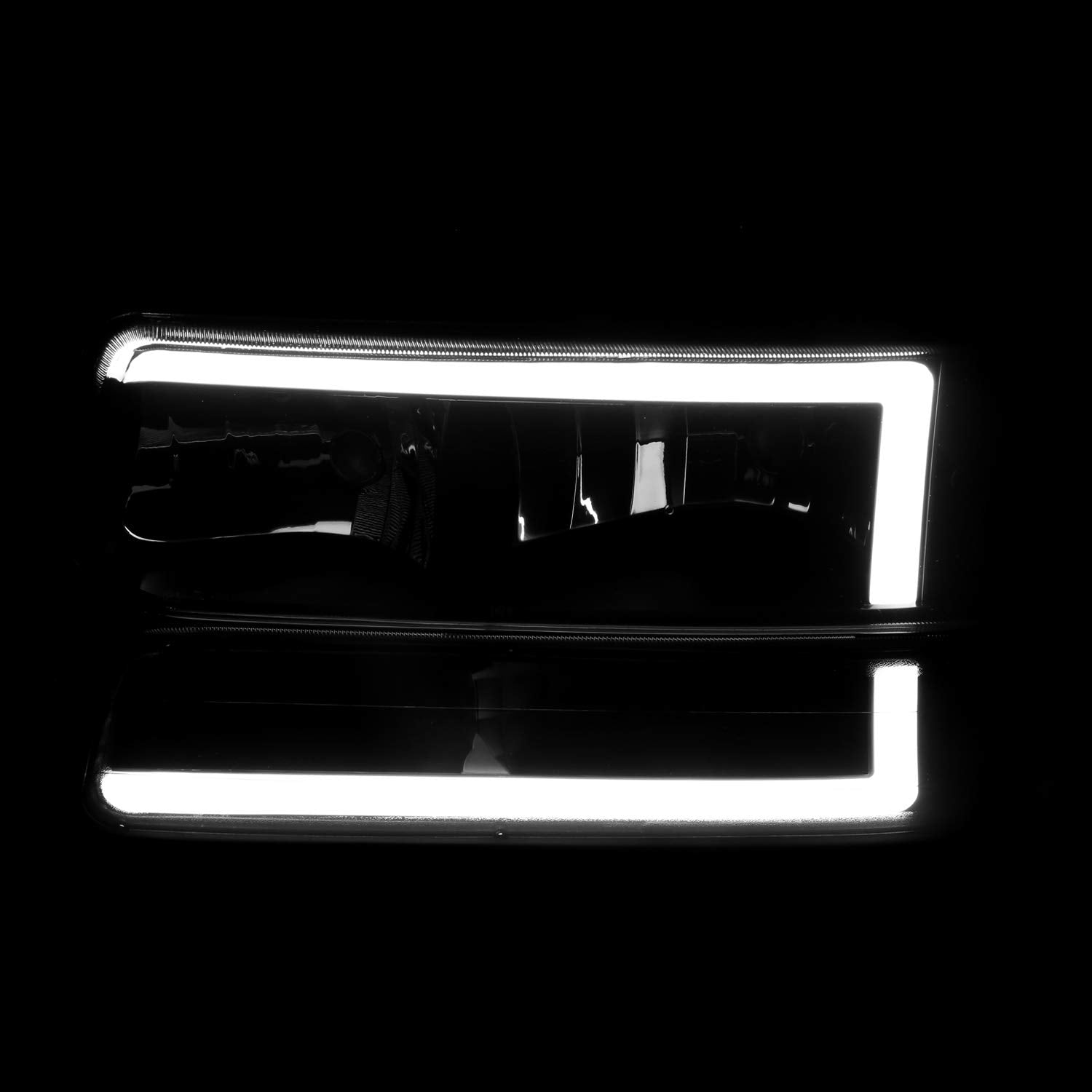 LED Bar Spec-D Tuning Black Housing Smoke Lens Headlights + Bumper Lights 4PC Clear Reflector Compatible with Chevy Silverado 1999-2002, 00-06 Tahoe Suburban, L+R Pair Assembly