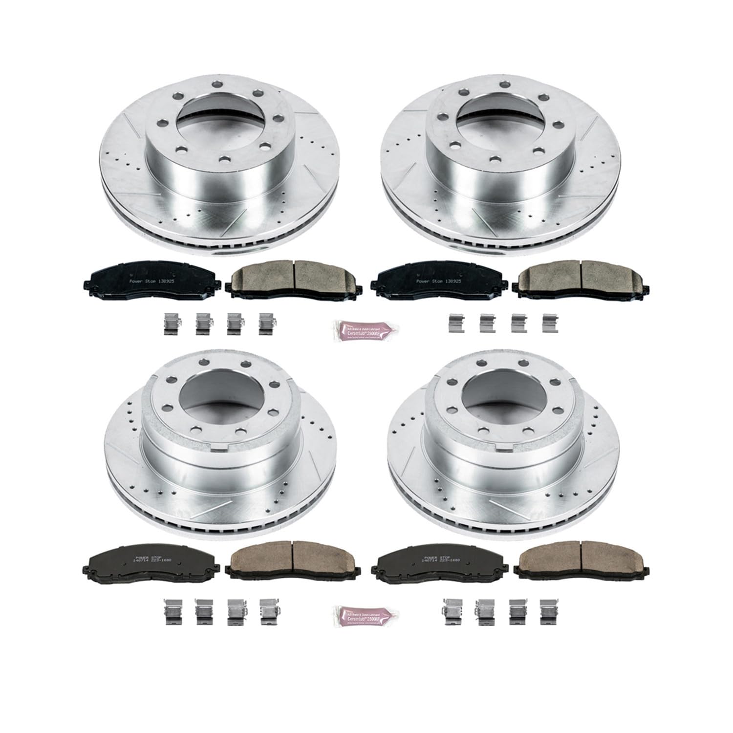 Power Stop K6405 Z23 Carbon Fiber Brake Pads Front and Rear with Drilled & Slotted Brake Rotors Kit For Ford F-250 Super Duty 2012-2022, Ford F-350 Super Duty 2013-2022 [Model Specific]