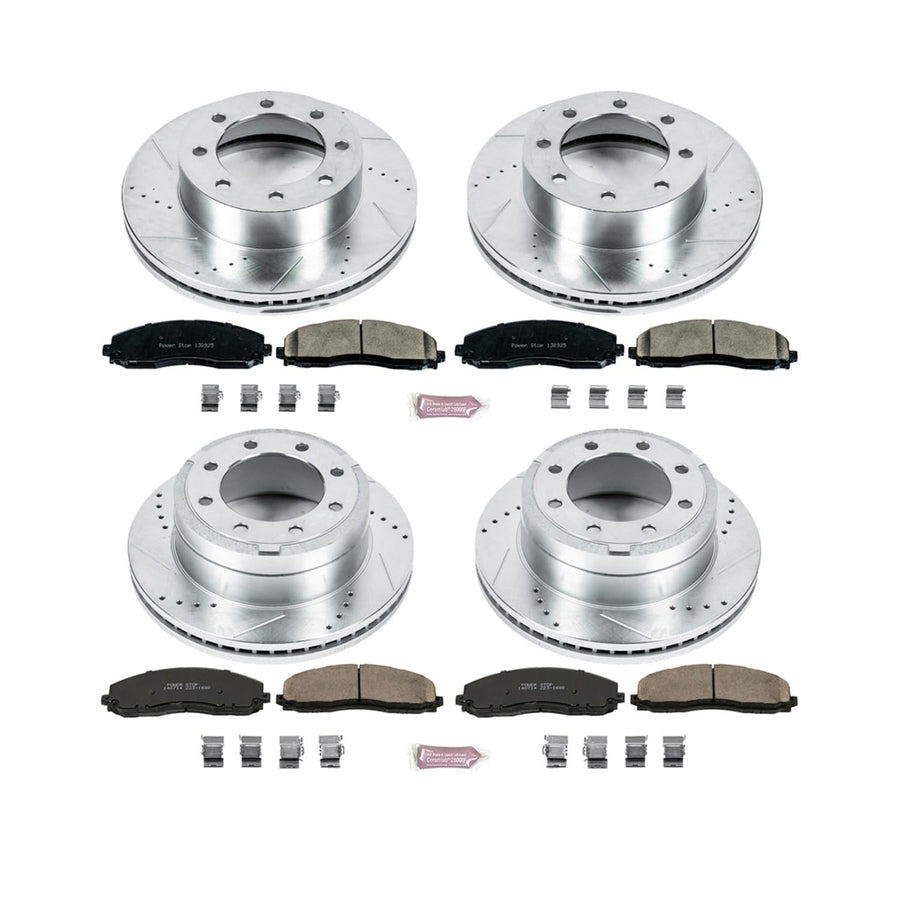 Power Stop K6405 Z23 Carbon Fiber Brake Pads Front and Rear with Drilled & Slotted Brake Rotors Kit For Ford F-250 Super Duty 2012-2022, Ford F-350 Super Duty 2013-2022 [Model Specific]