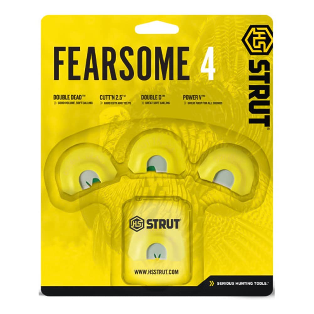 HS Strut Hunters Specialties Fearsome 4 Premium Flex Hunting Realistic Sounds Diaphragm Turkey Call 4-Pack, Black