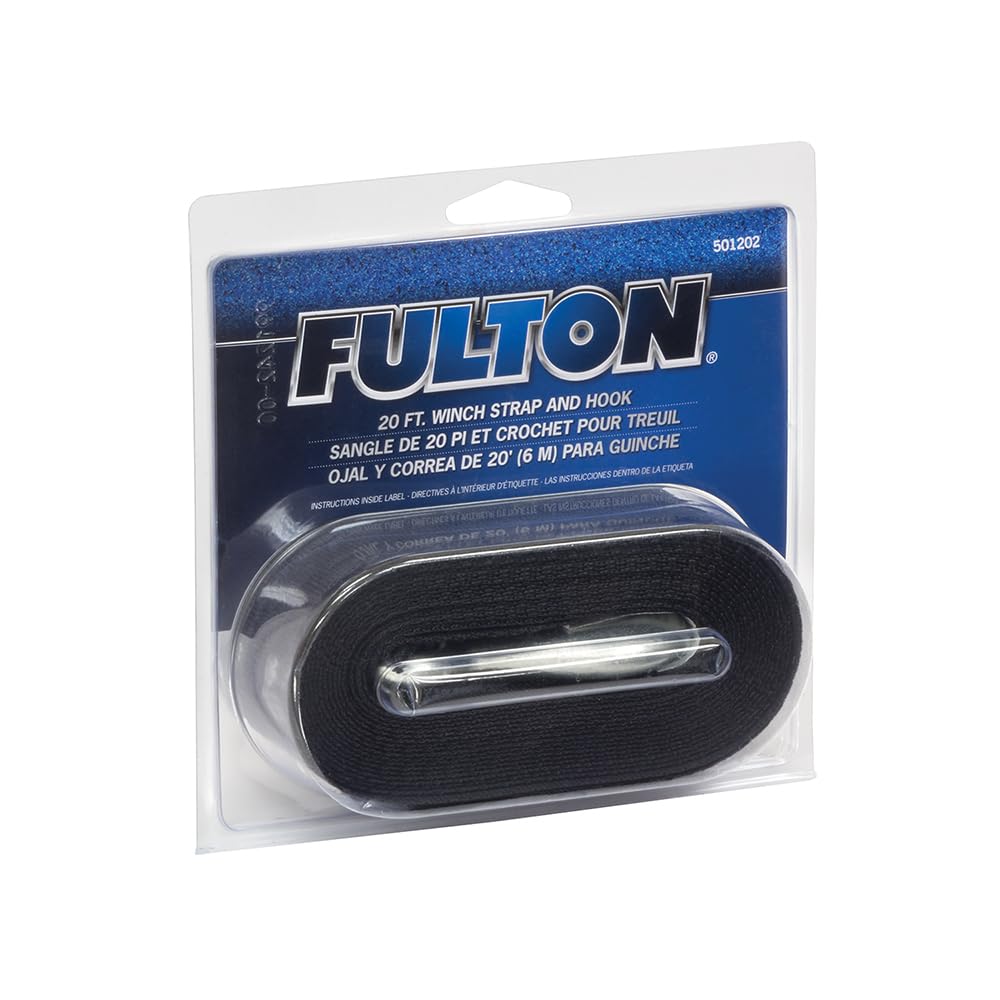 Fulton Trailer Winch Accessory 501202, Strap w/Hook, 2 Inch x 20 Foot, Black