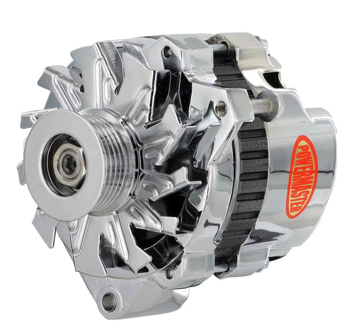 Alt GM CS130 Chrome 140A 6 grv Pulley Offset Right MTG 1-Wire or OE Hookup - Powermaster
