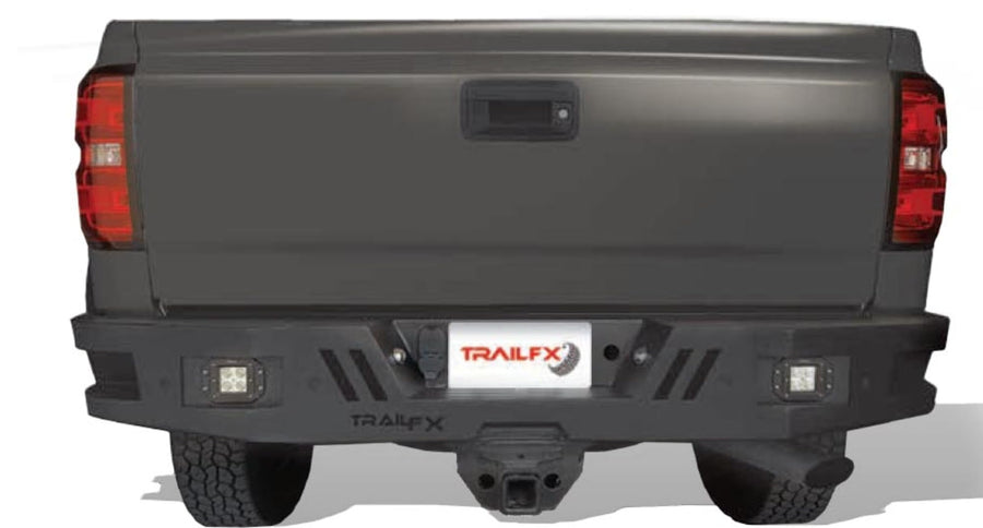 TrailFX Rear Bumper Fits 2017-2022 Ford F-250 Super Duty One Piece Black Titanium Powder Coated Steel OE Sensor Compatible Cube Light Cutouts Direct Fit With Mounting Hardware TrailFX RHDB006TI