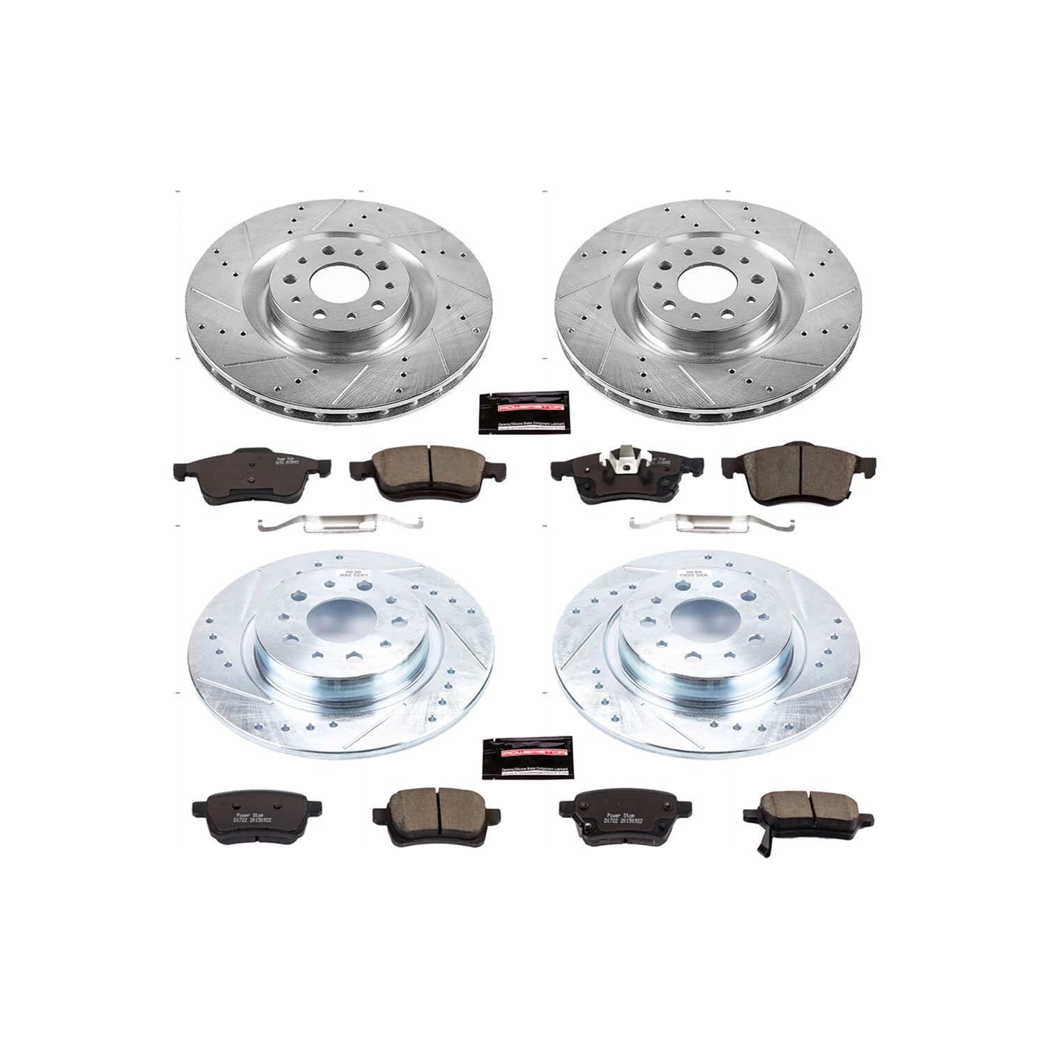 Power Stop K6839 Z23 Carbon Fiber Brake Pads Front and Rear with Drilled & Slotted Brake Rotors Kit For Fiat 500L 2014-2020 [Model Specific]