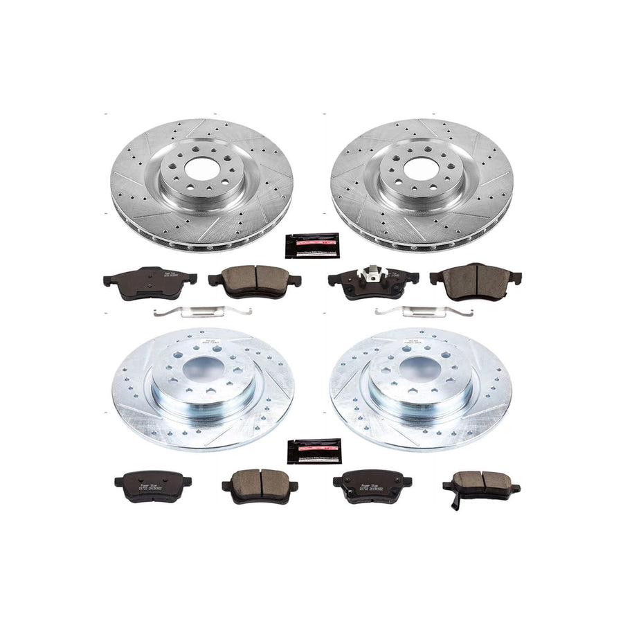 Power Stop K6839 Z23 Carbon Fiber Brake Pads Front and Rear with Drilled & Slotted Brake Rotors Kit For Fiat 500L 2014-2020 [Model Specific]