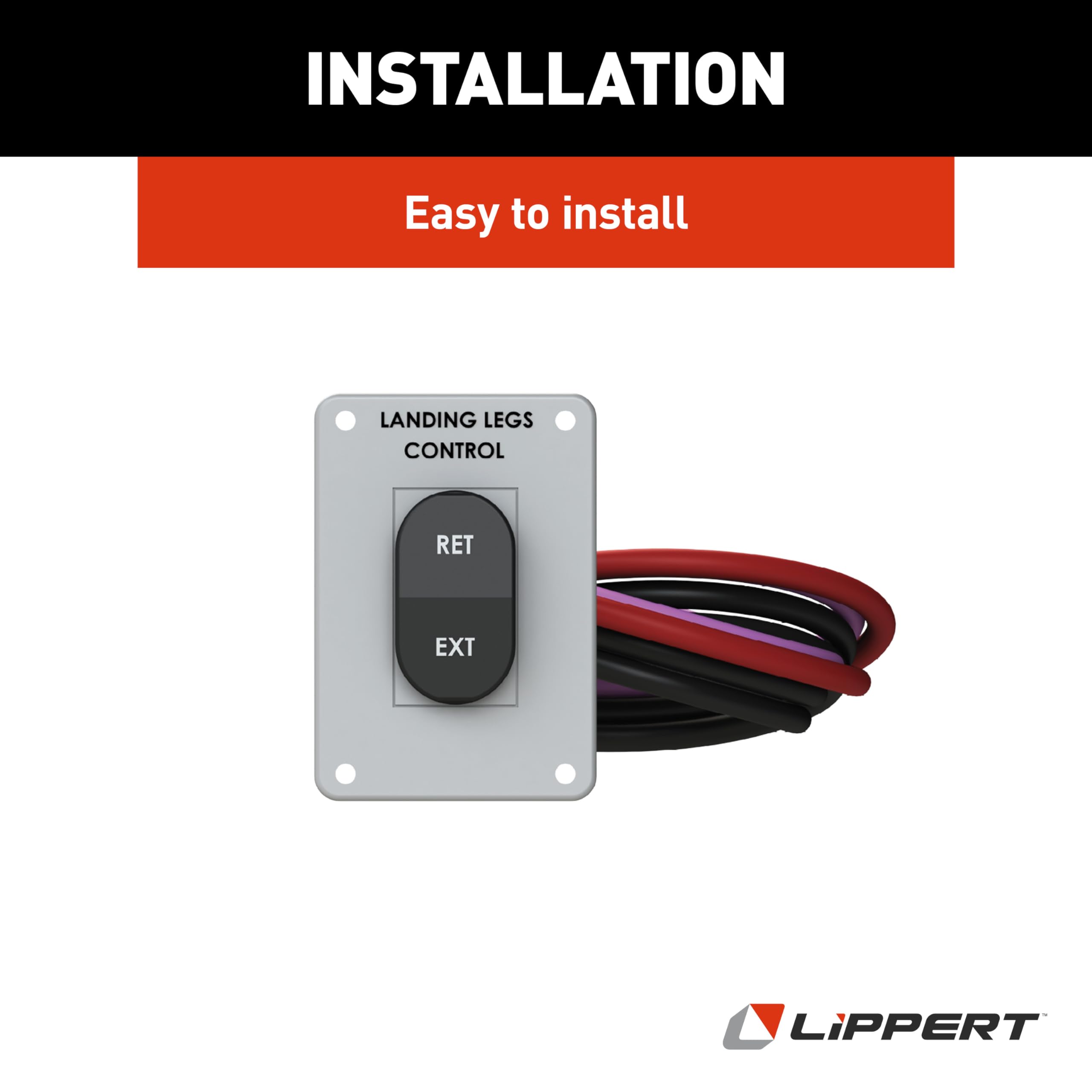 Lippert Power Replacement RV Landing Gear White IP-Rated Switch with Plate & Wiring Harness for 5th Wheel RVs, Ignition-Proof, Extend / Retract Leg Control, Interior or Exterior Mount - 145236