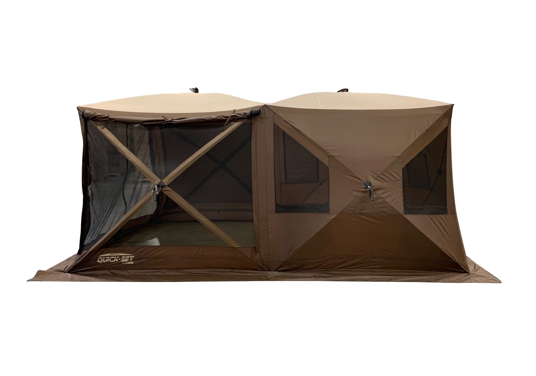 Cabin Screen Shelter Quick-Set – 8-Person Pop-Up Tent with Removable Floor, Divider, Rain Fly & Zip-Down Sides, 112 sq. ft., Brown/Tan/Black, Tear-Resistant Mesh, Easy Setup Camping Shelter