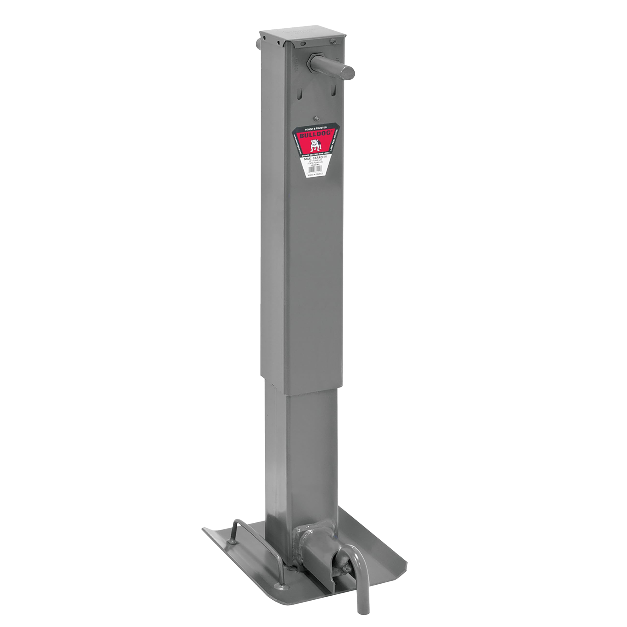 Bulldog HD 182400 Square Trailer Jack, 12,000 lbs. Support Capacity, Sidewind, 12-1/2 Inch Travel, Non-Spring Return, Drop Leg Pull Pin to The Side, No Handle