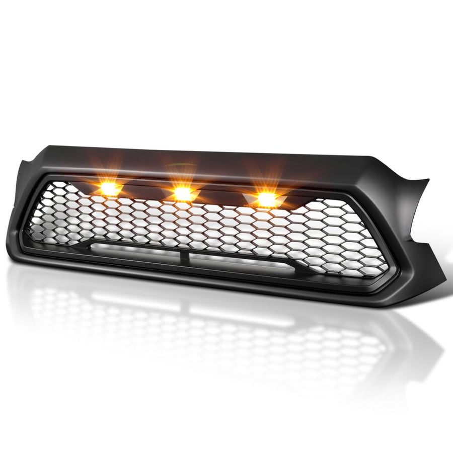 Matte Black SPEC-D TUNING Mesh Style Front Hood Grill Grille w/LED Lights Compatible with 2012-2015 Toyota Tacoma