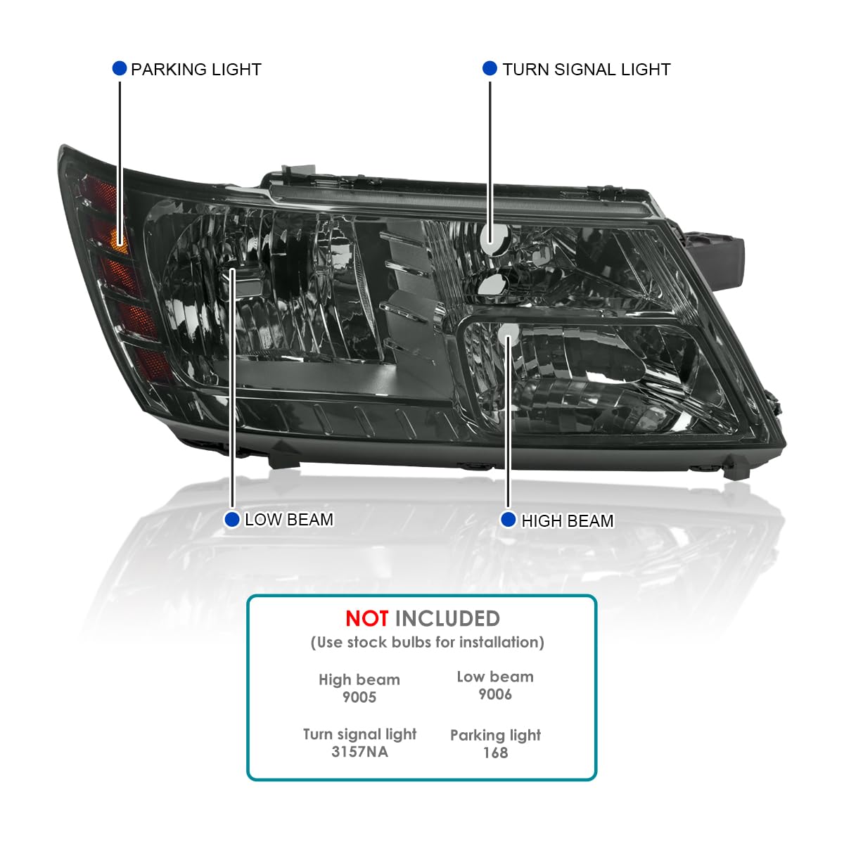 Smoke SPEC-D TUNING Headlights Compatible with 2009-2020 Dodge Journey, Left + Right Pair Headlamps Assembly