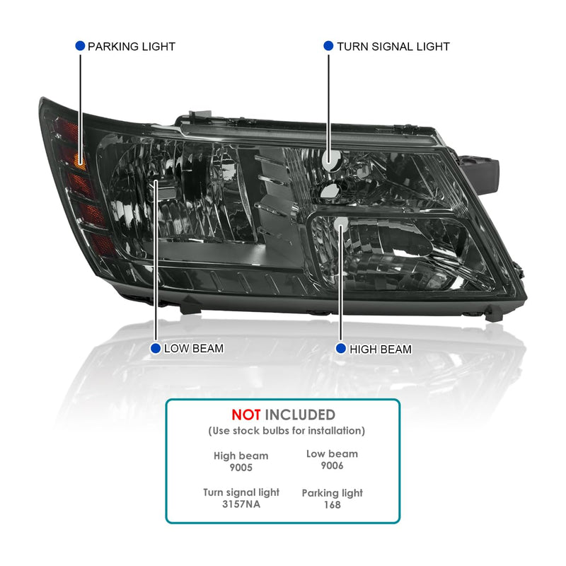 Smoke SPEC-D TUNING Headlights Compatible with 2009-2020 Dodge Journey, Left + Right Pair Headlamps Assembly