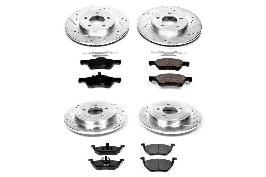 Z23 Carbon Fiber Brake Pads Power Stop K4024 with Drilled & Slotted Brake Rotors Kit Front and Rear