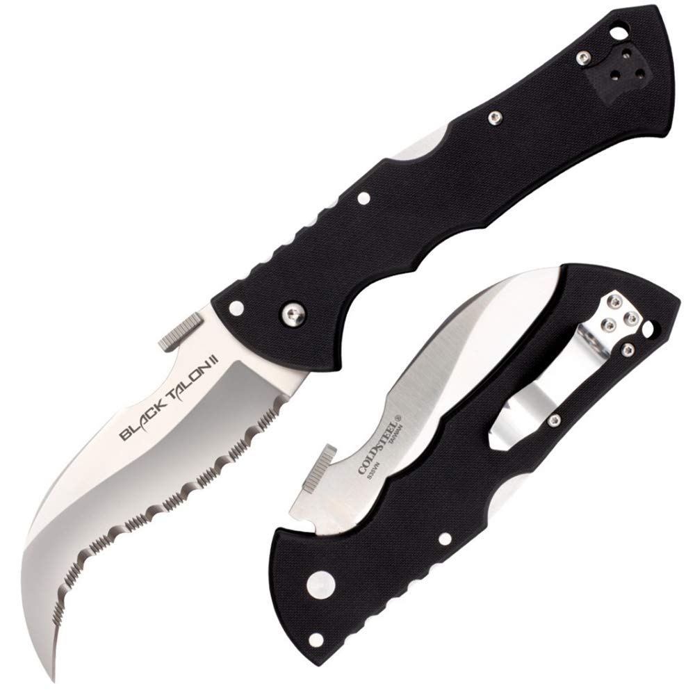 Cold Steel Talon II Black Folding Knife with Tri-Ad Lock and Pocket Clip, Serrated, 4.0"