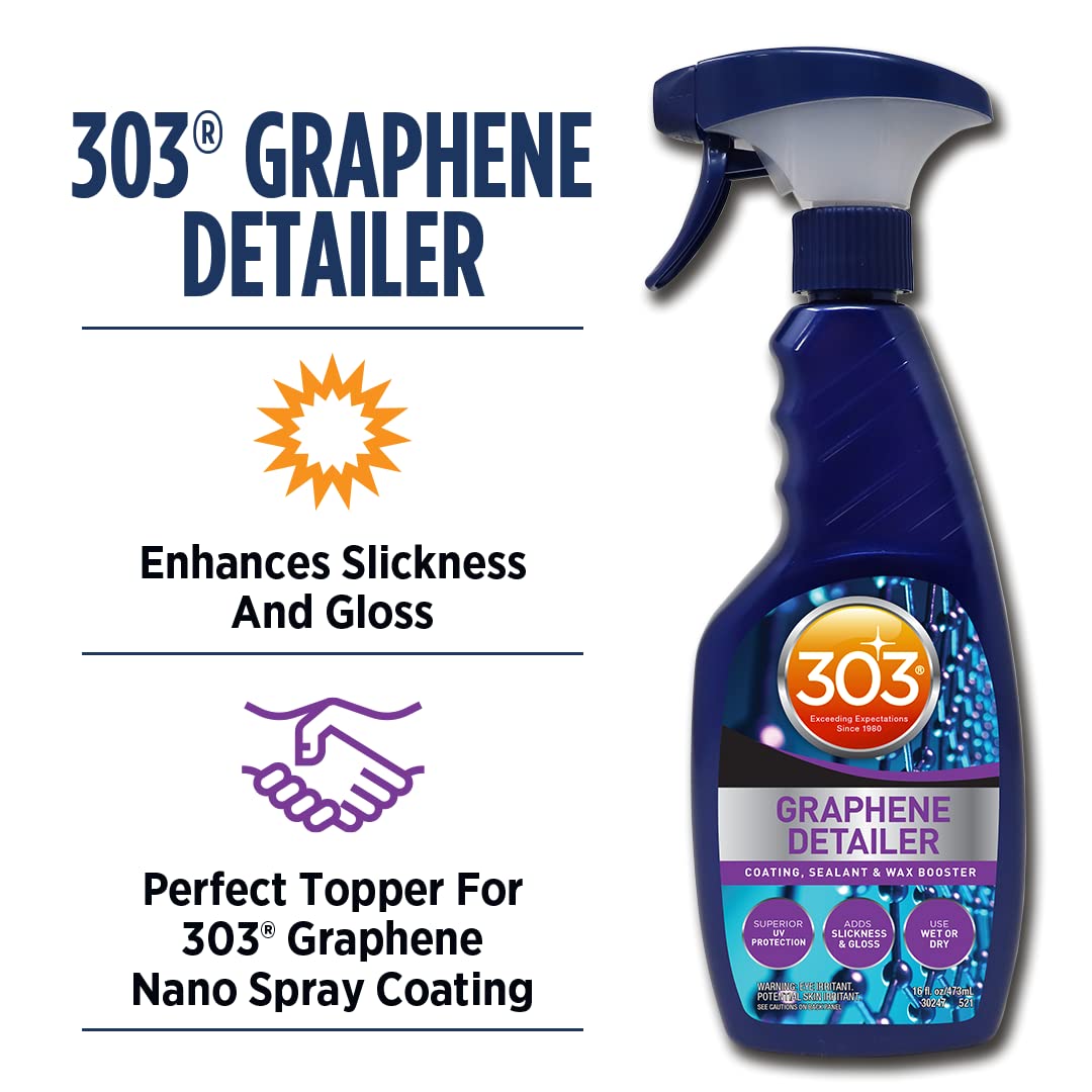 303 Products Detailer Graphene Spray, Enhances Gloss & Protection on Existing Coating, Sealants & Waxes, UV Protectant, Drying Aid, Add Ceramic Graphene Protection, Waterless Car Detailing Spray, 16oz