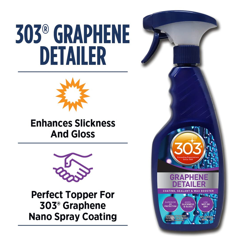 303 Products Detailer Graphene Spray, Enhances Gloss & Protection on Existing Coating, Sealants & Waxes, UV Protectant, Drying Aid, Add Ceramic Graphene Protection, Waterless Car Detailing Spray, 16oz
