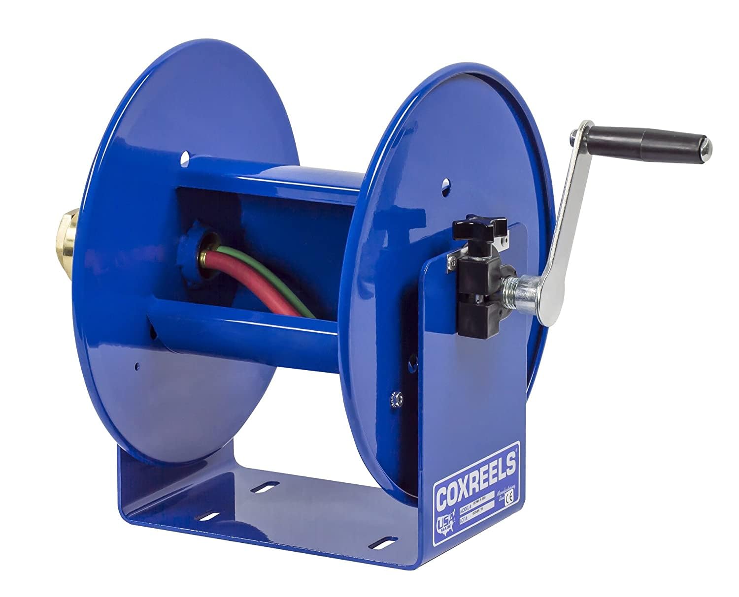 Coxreels 100W Series 112WL-1-100 Hand Crank Steel Welding Hose Reel – ¼” x 100’, 200 PSI - Easy-to-Use Compact Design - Adjustable Tension Break - Heavy-Duty Steel Construction, Made in the USA, Blue