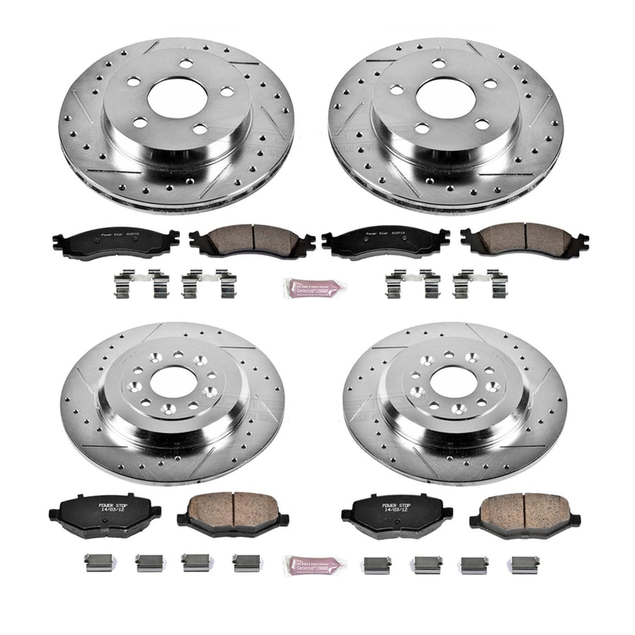 Power Stop K5582 Z23 Carbon Fiber Brake Pads Front and Rear with Drilled & Slotted Brake Rotors Kit For Ford Taurus 2011-2012 [Model Specific]