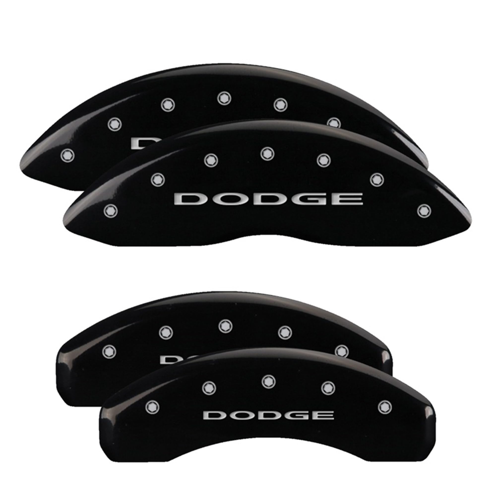 Brake Caliper Covers MGP for 2011-2025 Dodge Durango (Requires 17" Wheels or Larger) Black Powder-Coated Finish, Engraved Silver DODGE Logo, Aluminum Front and Rear Caliper Covers (Set of 4)