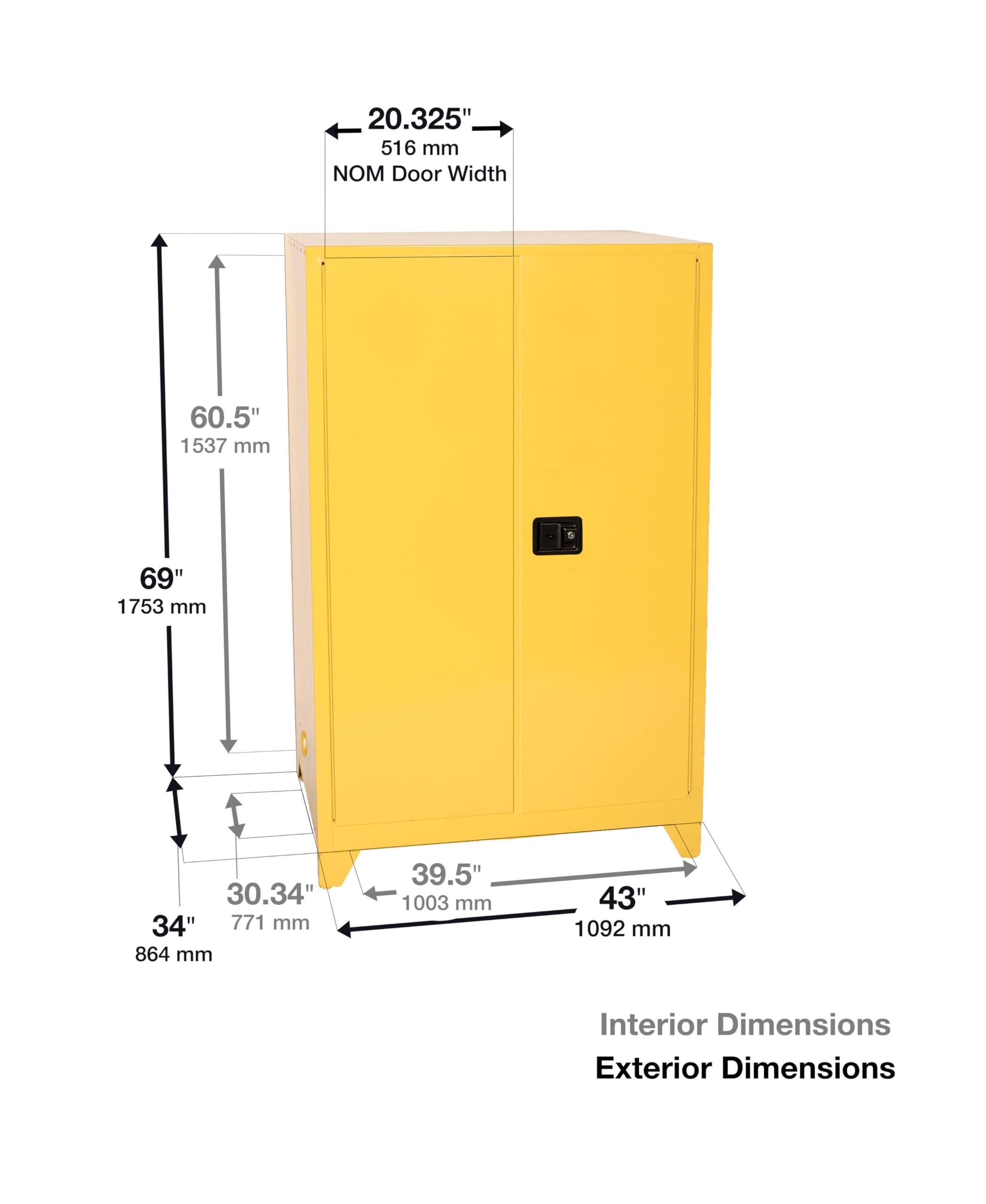 90 Gallon Eagle American Made F﻿lammable Liquid Storage Cabinet with Legs, Self-Close Fireproof Cabinet for Schools, Garages, Manufacturing Facilities, 43" x 34" x 69", 9010XLEGS