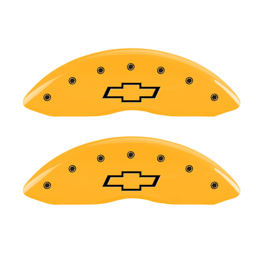 MGP Caliper Covers Yellow Powder Coat Finish 14238FBOWYL Black Characters Engraved Front Caliper Cover, Set of 2 (Yellow Engraved Front Caliper Cover, Set of 2)