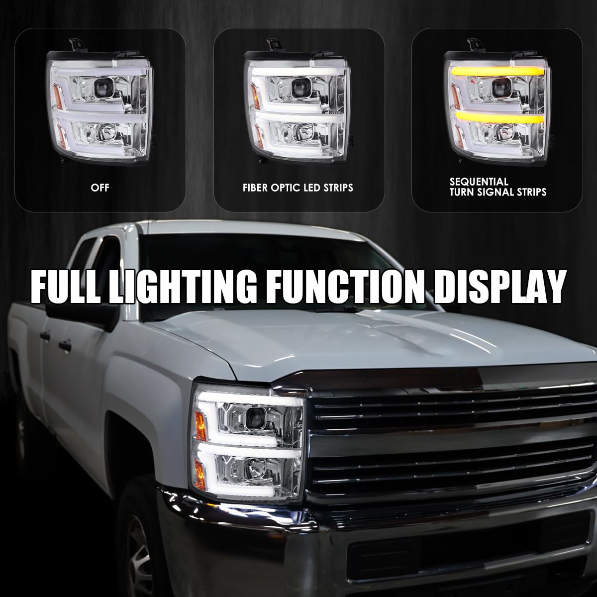 Clear SPEC-D TUNING Projector Headlights w/Sequential Switchback LED Signal Lamps Compatible with 2015-2019 Chevy Silverado 2500HD 3500HD