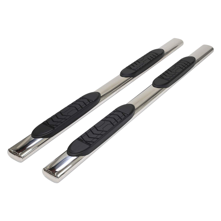 TrailFX Nerf Bar 2009-2014 Fits Ford F-150 Super Cab Straight 5-Inch Oval Polished Stainless Steel Side Steps with Slip-Resistant Step Pads Welded End Caps Rocker Panel Mount Set of 2 TrailFX A7014S