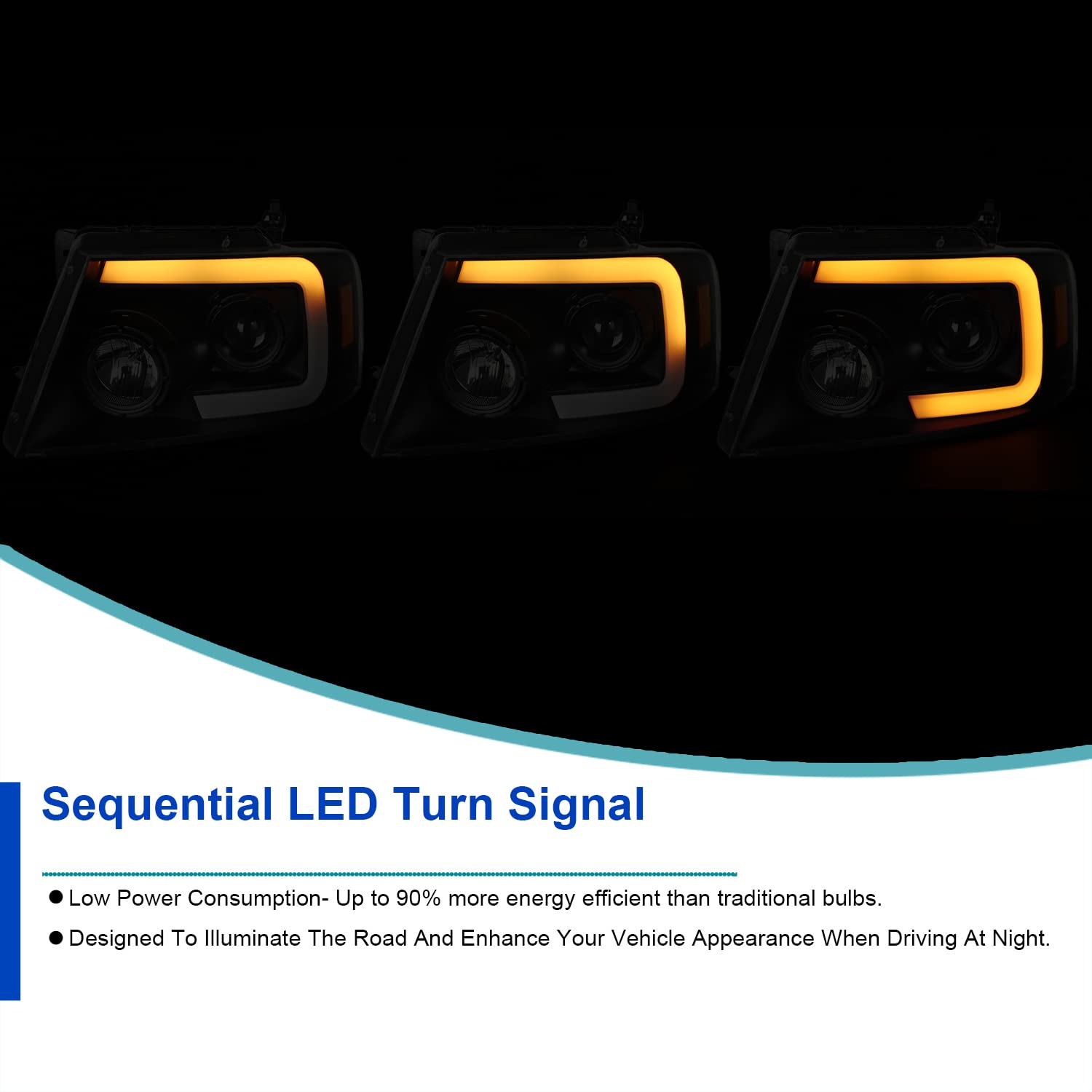 Black Smoke SPEC-D TUNING Projector Headlights w/Switchback Sequential Signal LED Tube Compatible with 2004-2008 Ford F150 2006-2008 Lincoln Mark LT, Left + Right Pair Headlamps Assembly