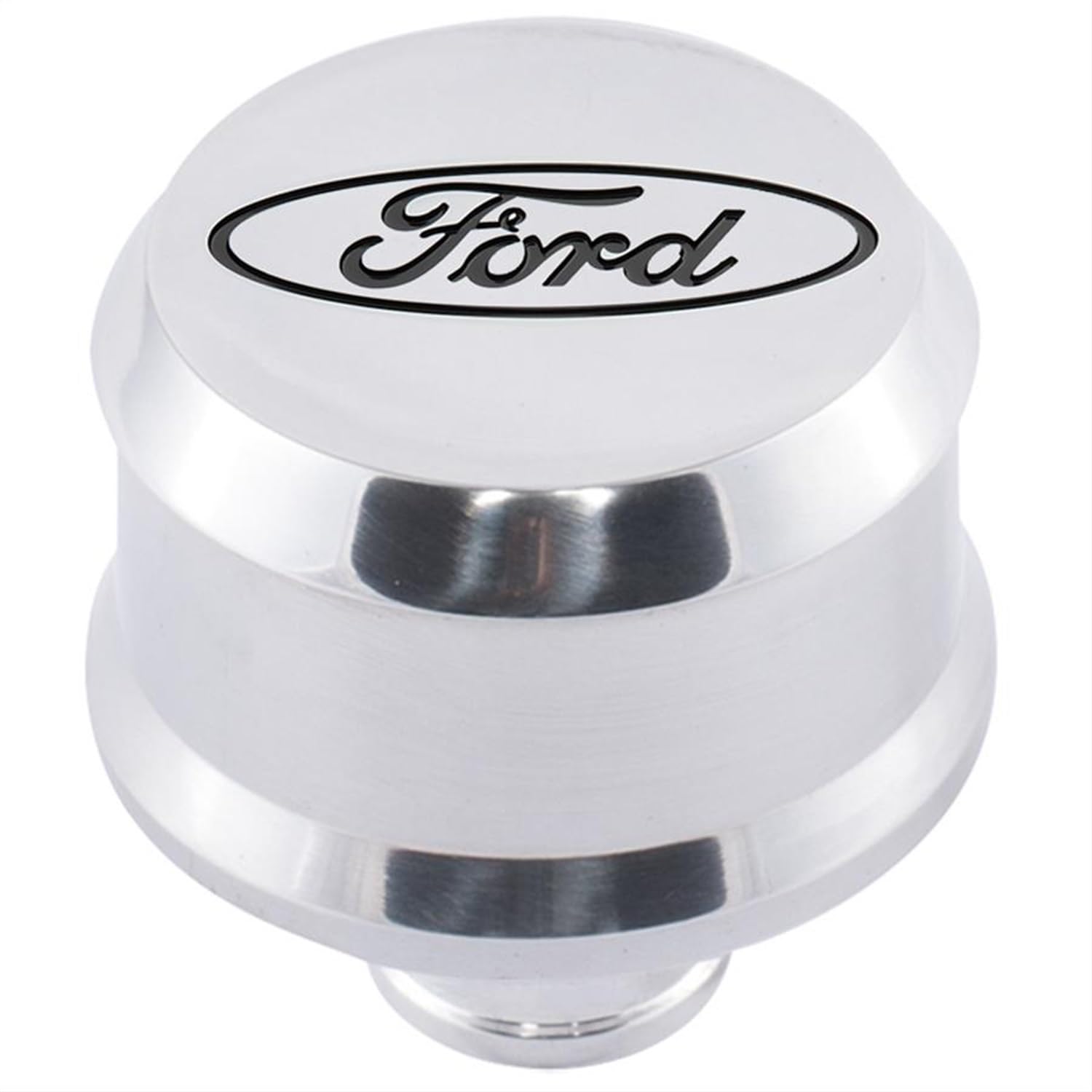 302-438 Ford Breather - Slant-Edge - Push-in - Round - 1-1/4 in Hole - Recessed Oval Logo - Aluminum - Polished - Each