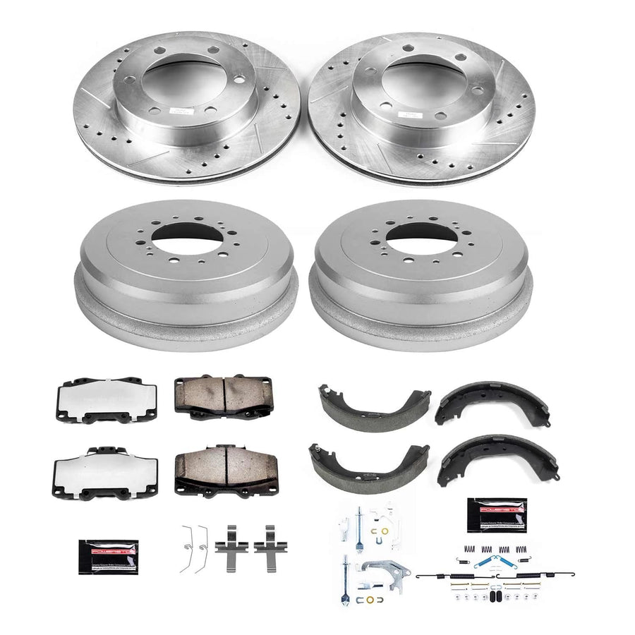 Power Stop Brake Kit Front and Rear For 1995 1996 1997 1998 1999 2000 Toyota 4Runner - Truck & Tow Carbon Fiber Ceramic Pads, Drums, & Drilled and Slotted Rotors Replacement, K15095DK-36