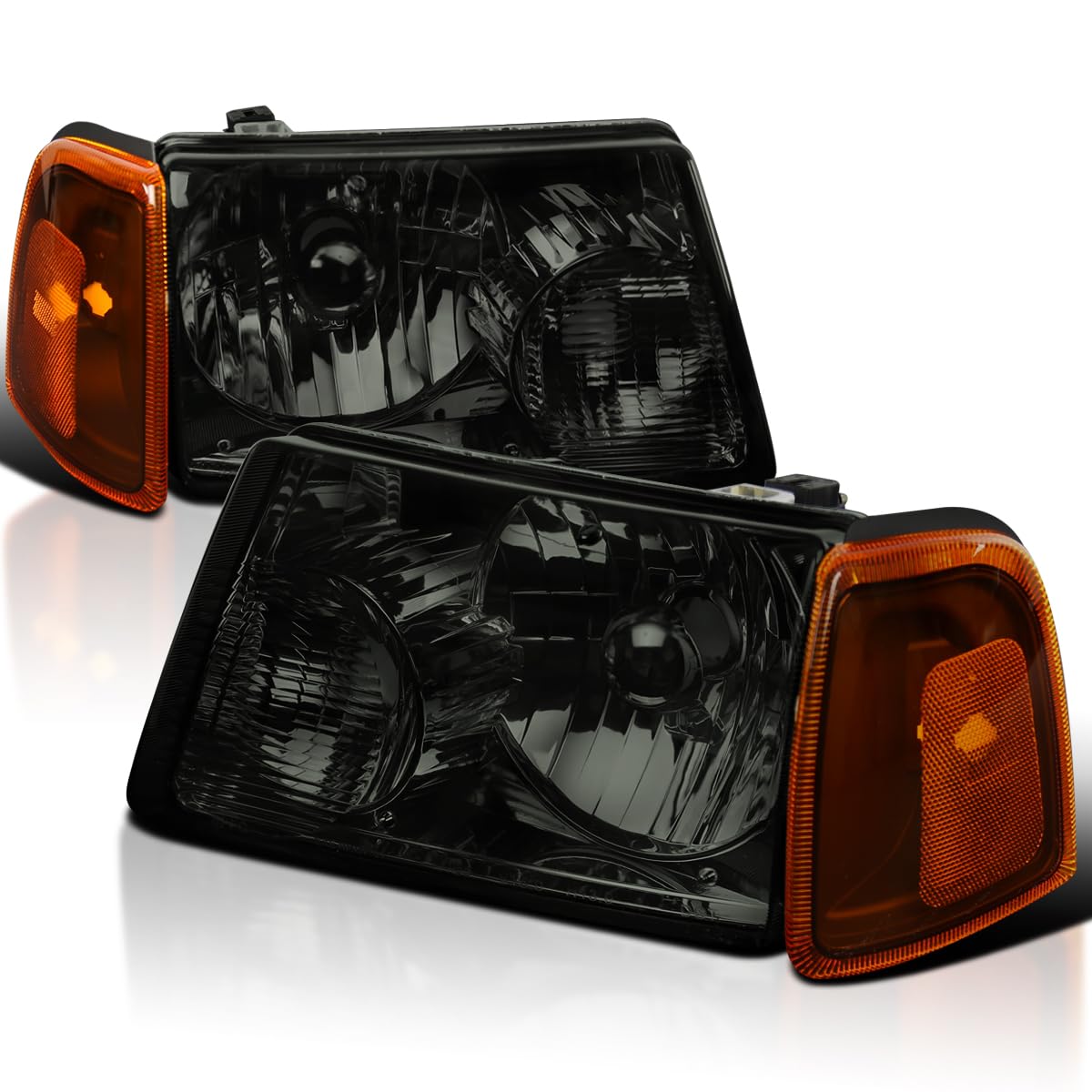 Smoke Lens Headlights + Amber Corner Lights SPEC-D TUNING Compatible with 2001-2011 Ford Ranger L+R Pair Head Light Lamp Assembly