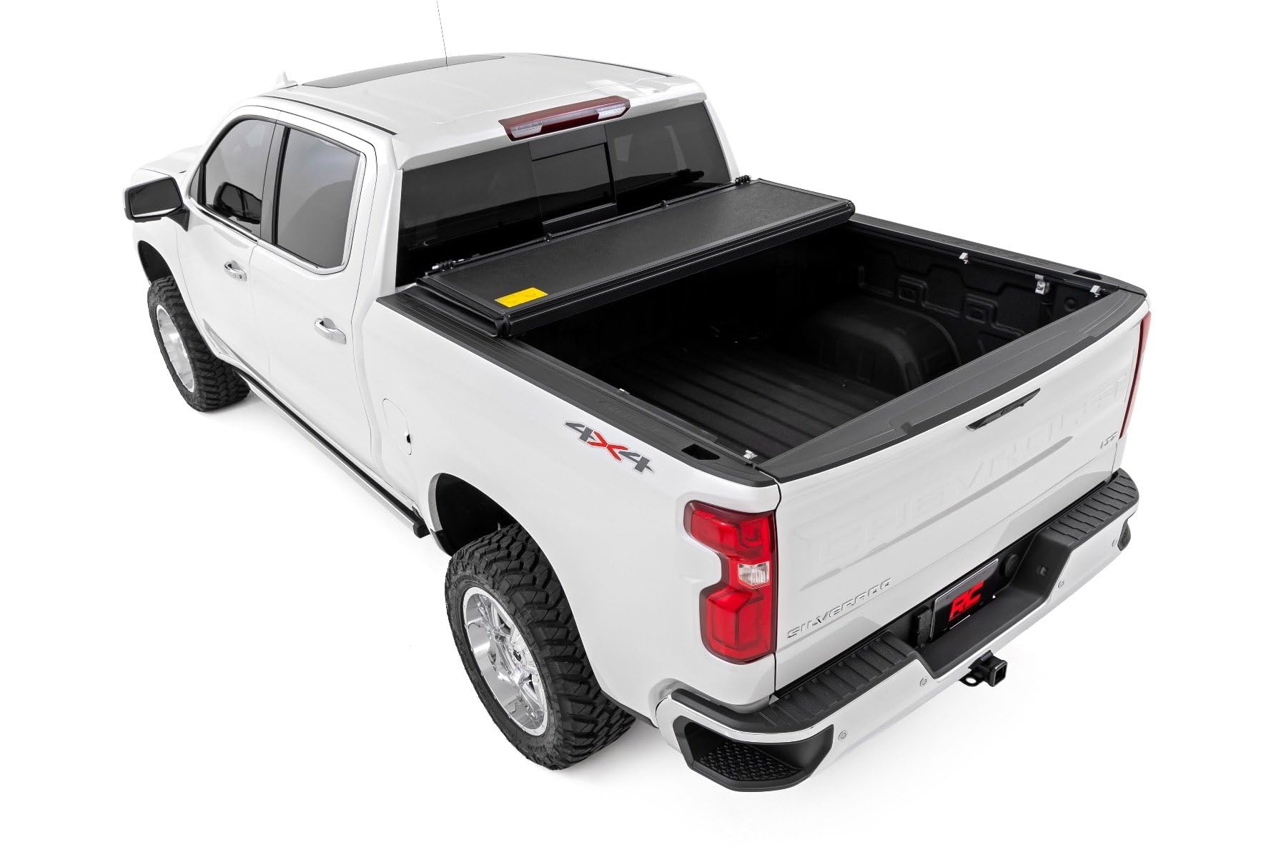 Rough Country Tonneau Cover Hard Tri-Fold for Chevy Silverado & GMC Sierra 1500/2500HD/3500HD (2014-2019) - Low-Profile Truck Bed Cover, Fits 6'7 Bed w/Rail Caps