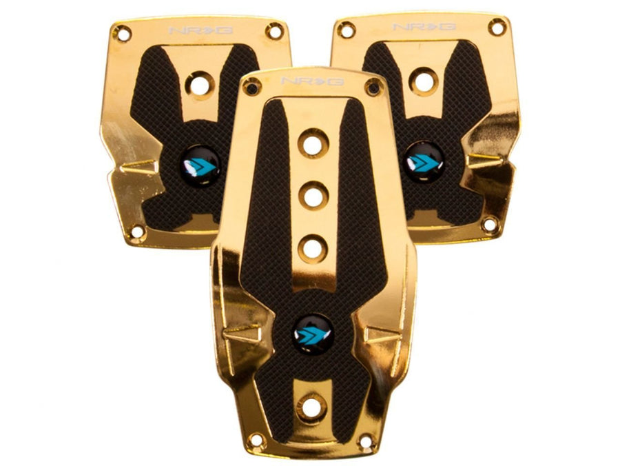 Chrome Gold NRG Innovations PDL-200CG Aluminum Sport Pedal with Black Rubber Inserts MT