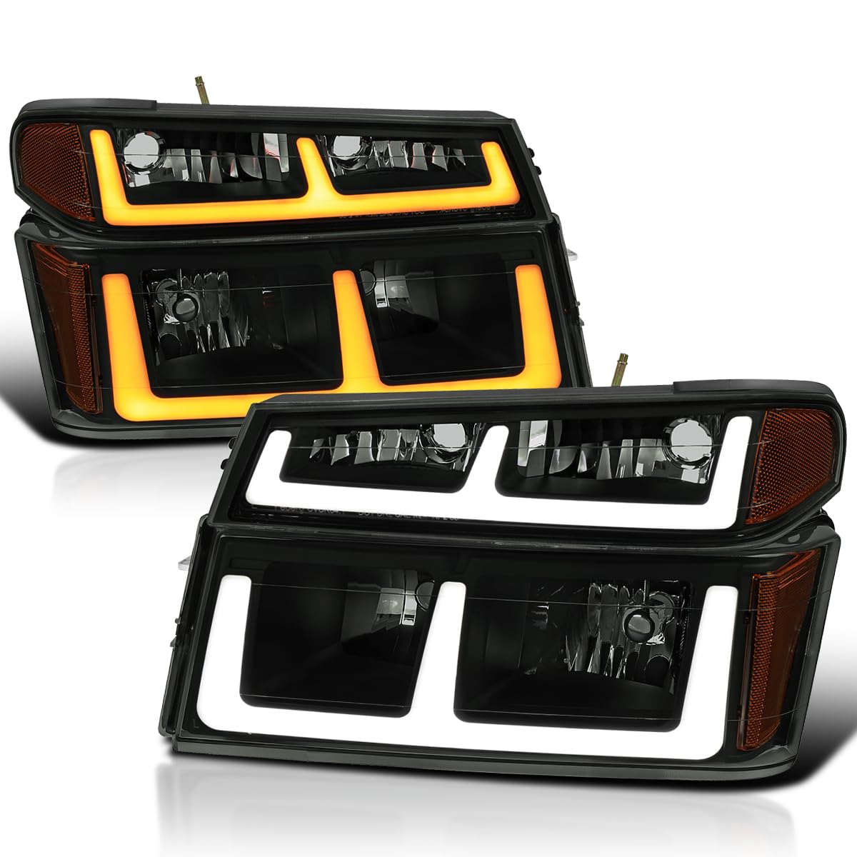 Black Smoke LED Strip Headlights SPEC-D TUNING w/Switchback Compatible with 2004-2012 Chevy Colorado, 2004-2012 GMC Canyon, 2006-2008 ISUZU I-Series