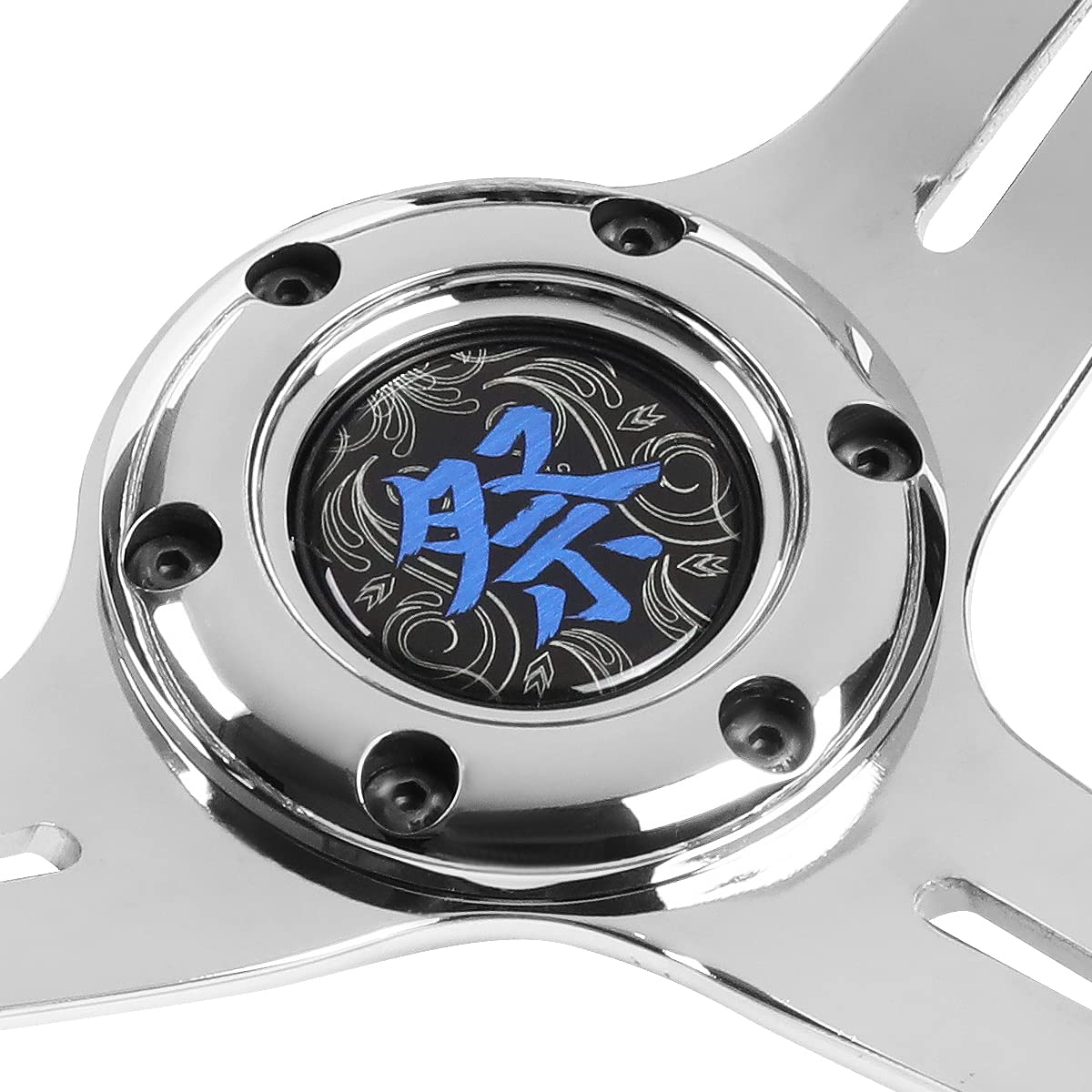 NRG Innovations Reinforced Steering Wheel NRG-RST-027CH-BL 350mm 2" Deep Dish Clear Acrylic Steering Wheel in Blue and Chrome Spoke Finish with Slits