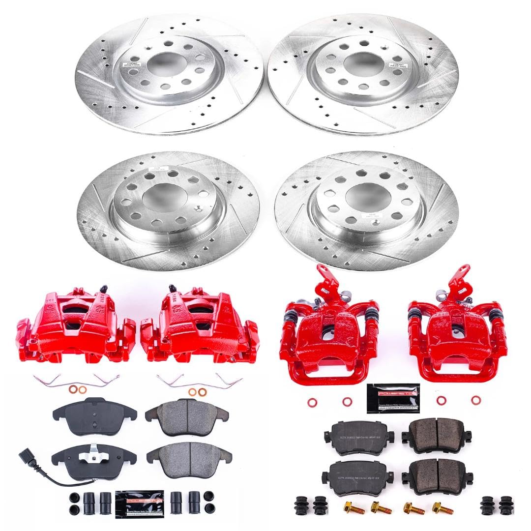 Power Stop Z23 Evolution Front and Rear Brake Kit-Drilled/Slotted Rotors, Carbon Ceramic Brake Pads & Calipers For Volkswagen Passat 2015-2020 [Model Specific]