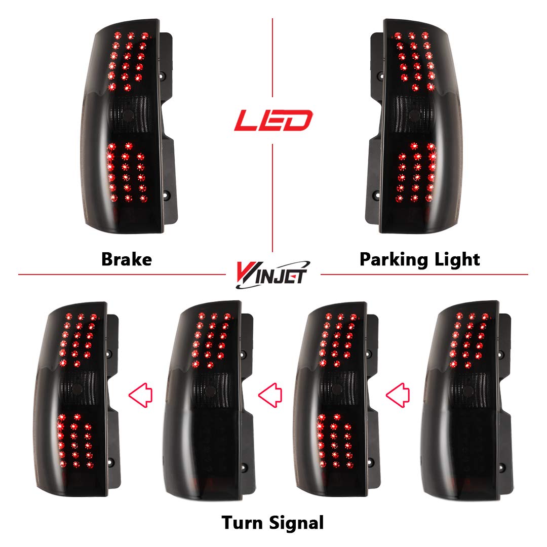 Winjet Replacement OE Style Brake Tail Lights Set for 2007-2014 Chevy Tahoe/Suburban [2007 2008 2009 2010 2011 2012 2013 2014 Chevy Suburban/Tahoe] LED Taillights Assemblies Driver and Passenger Side