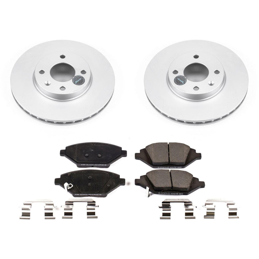 Power Stop Coated CRK7844 Brake Rotors and Z17 Ceramic Brake Pads Kit For Chevrolet Spark 2016-2022 [Model Specific]