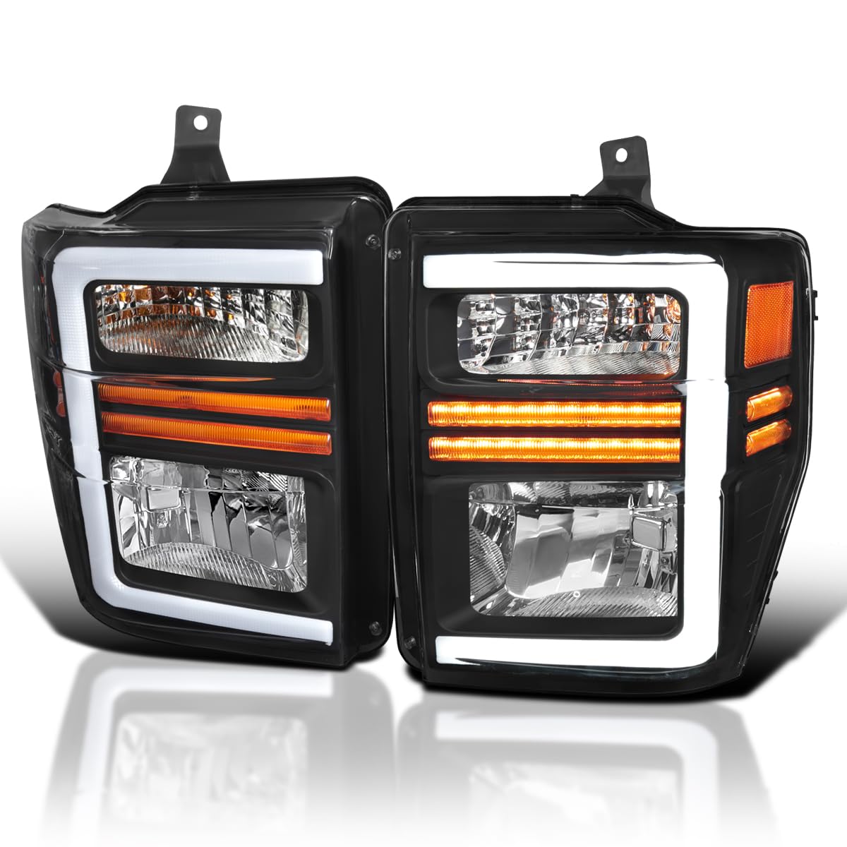 Black SPEC-D TUNING Factory Style Headlights with Sequential LED Turn Signal Compatible with 2008-2010 Ford F-250, F-350, F-450, F-550 Super Duty, Left + Right Pair Headlamps Assembly