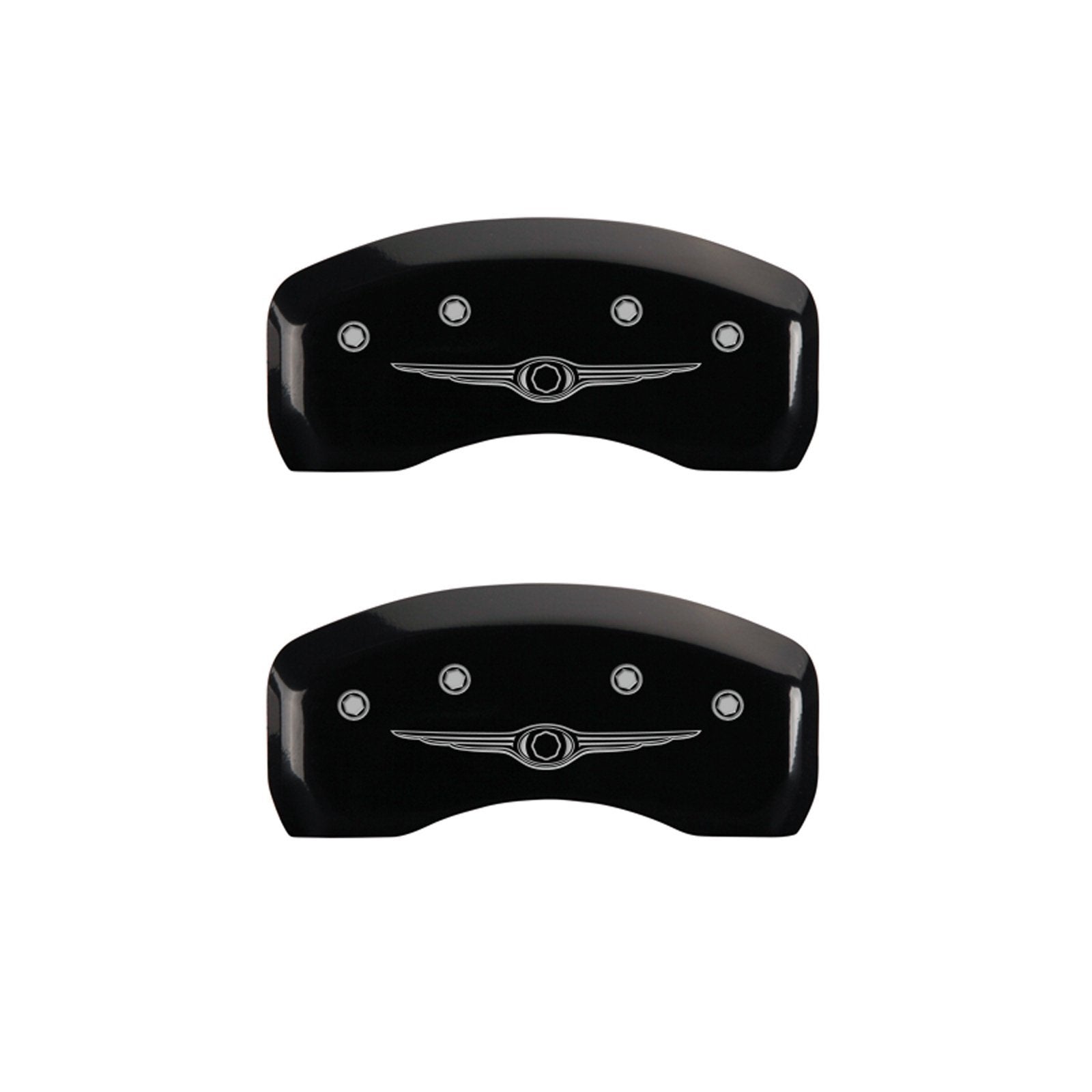 Chrysler Wing Style 1 MGP Caliper Covers 32013SCW1BK with Black Powder Coat Finish and Silver Characters, (Set of 4)