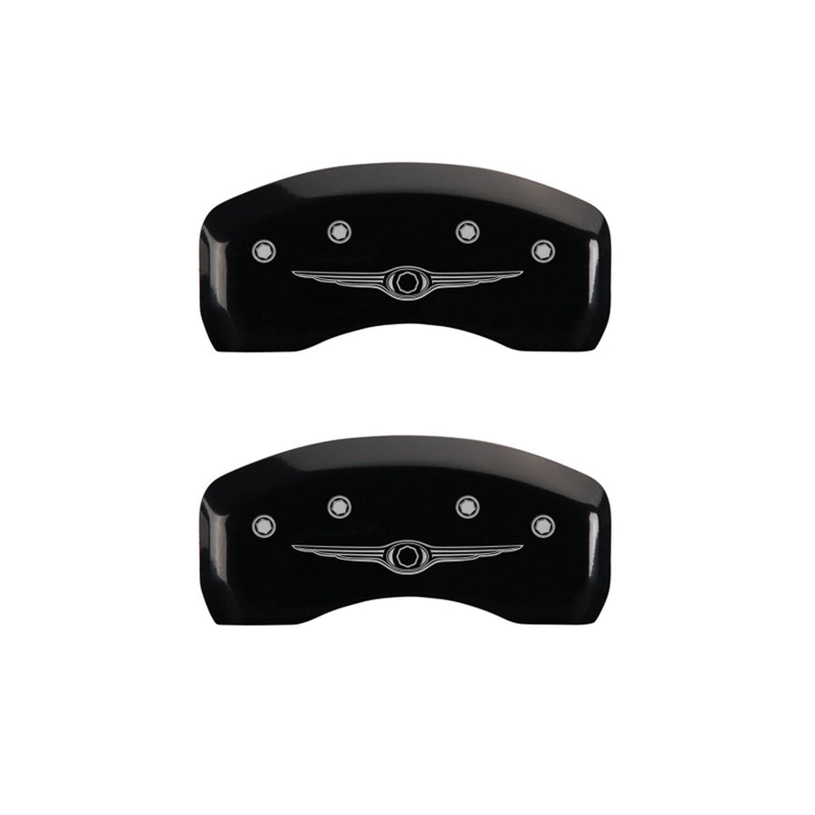 Chrysler Wing Style 1 MGP Caliper Covers 32013SCW1BK with Black Powder Coat Finish and Silver Characters, (Set of 4)