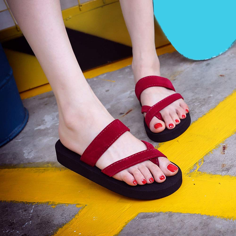 Women New Solid Shoes Sandal Flip Flops Wedge Sandals Platform Beach Slippers asual Shoes Zapatillas hinelo(38Red)