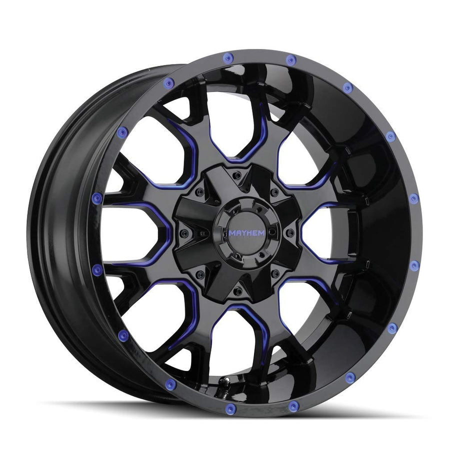 20x9 MAYHEM Warrior (8015) 8x165.1/8x170 18et mm Black W/Prism Blue Wheel