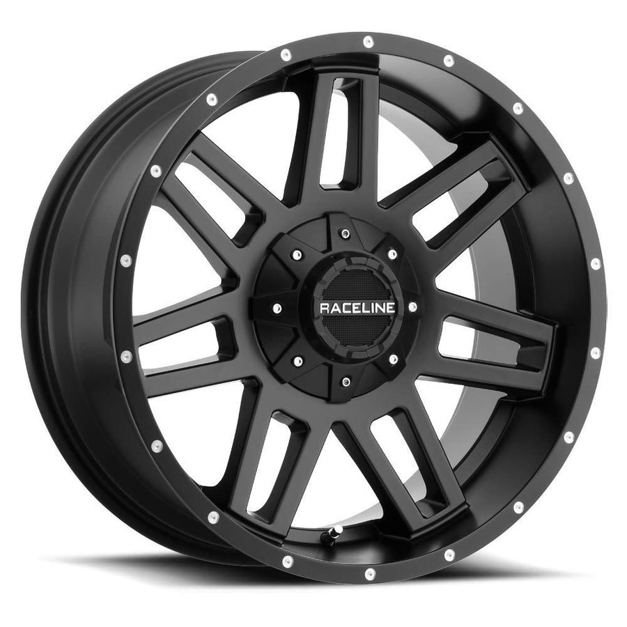 20X9"5X150mm/5X5.5 Bolt Pattern Raceline Wheels 931B INJECTOR Wheel +20mm Offset/(5.79"B/S) 10 Spoke Aluminum Passenger Car Wheels, Full Size Replacement Black Car Rims