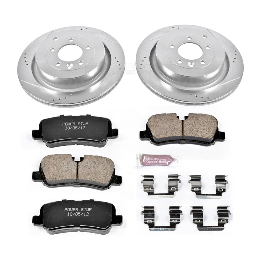 Power Stop K6564 Rear Brake Pads Z23 Carbon Fiber with Drilled & Slotted Brake Rotors Kit For Land Rover LR3, Land Rover LR4, Land Rover Range Rover Sport [Model Specific]