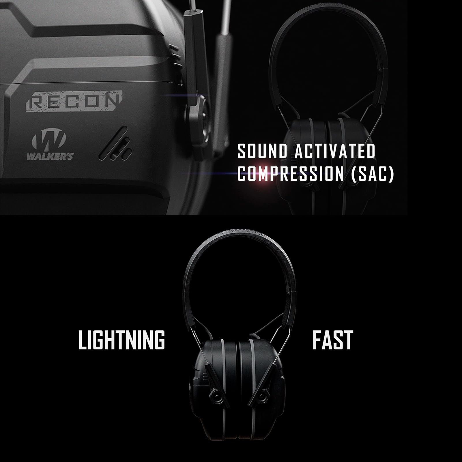 WALKER'S Recon Digital Muffs - HD Speakers Durable IPX4 Weather-Resistant Hunting Range Shooting Hearing Protection Electronic Muffs, 3.5mm Audio Jack, 2 AAA Batteries Included, Black