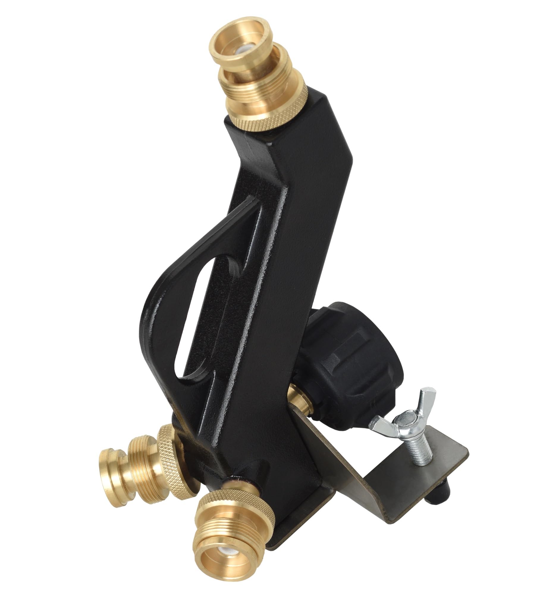 Flame King Mini FK-DTMINI 3-Port Distribution Tree for Camping, Connects 1-lb Appliances to a Standard Propane Tank, Perfect for Lanterns, Stoves, Heaters, and Grills, Black & Gold