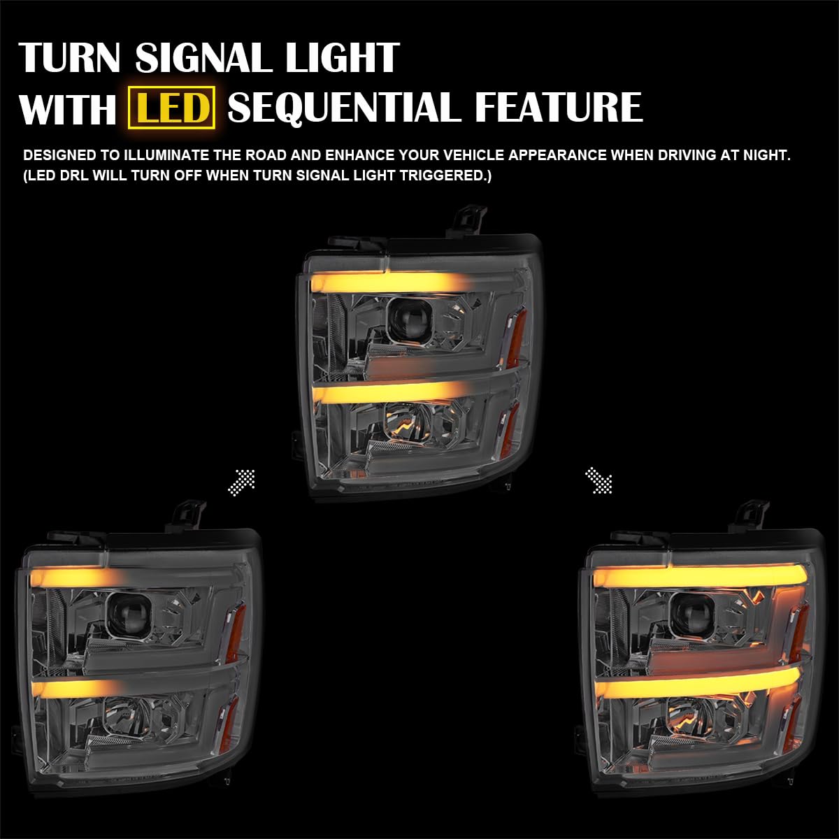 Clear SPEC-D TUNING Projector Headlights w/Sequential Switchback LED Signal Lamps Compatible with 2015-2019 Chevy Silverado 2500HD 3500HD
