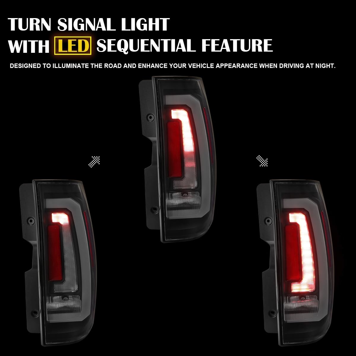 Matte Black SPEC-D TUNING Tail Lights w/White LED Sequential Turn Signals and Startup Animation Compatible with 2007-2014 Chevy Tahoe, Suburban, GMC Yukon/Denali/XL, Left + Right Pair Assembly
